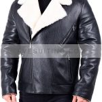 Andrew Biker Style Black Leather White Shearling Jacket