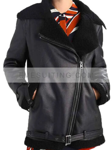 Black Leather Shearling Aviator Jacket