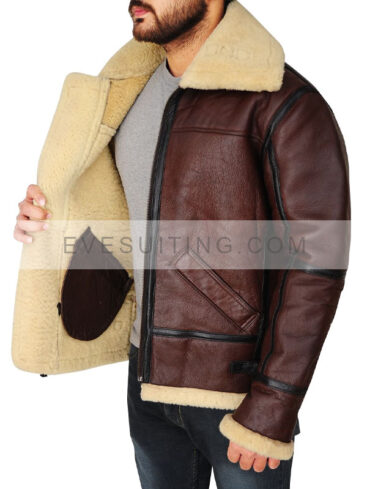 Brown Aviator Bomber Leather Shearling Winters Jacket