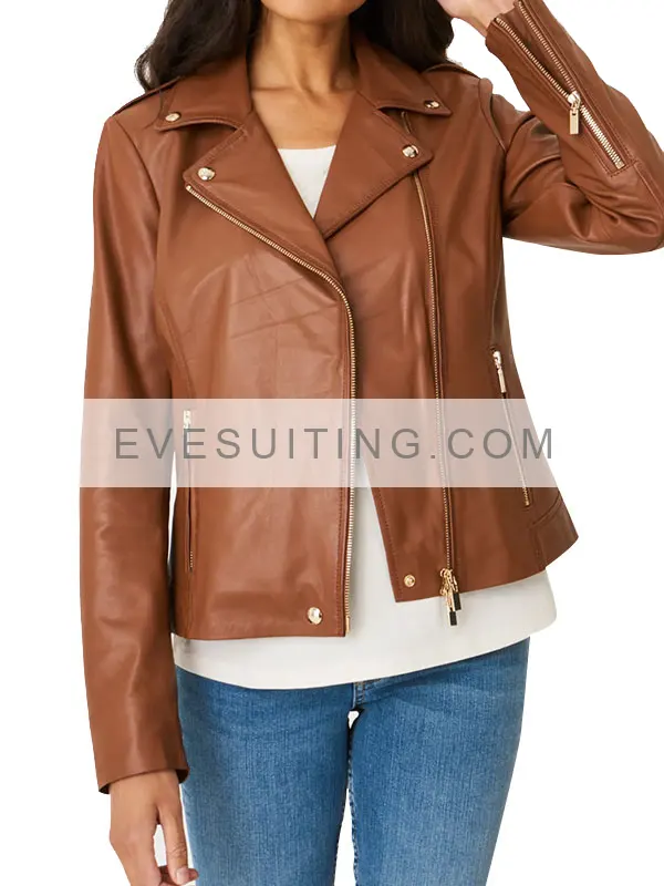 Brown Leather Motorcycle Womens Jacket