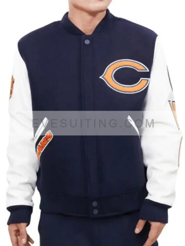 Chicago Bears Navy Blue and White Varsity Jacket
