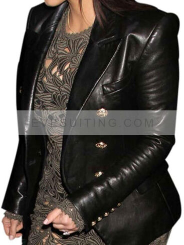 Kardashian Black Real Leather Double Breasted Blazer