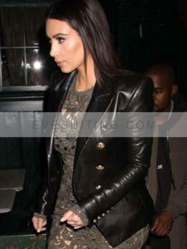 Kim Black Real Leather Double Breasted Blazer