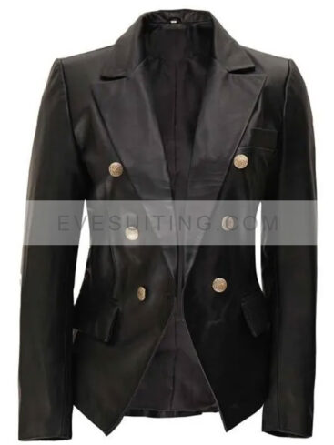 Kim Kardashian Black Leather Blazer Jacket
