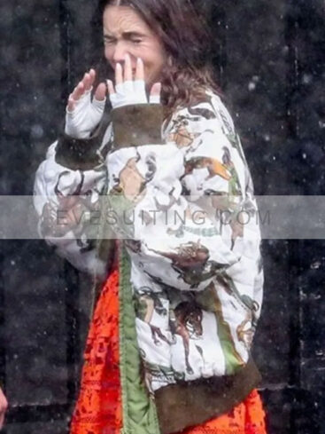 Lilly Collins Horse Bomber Jacket
