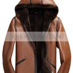 Lucas Brown Shearling Hooded Leather Jacket