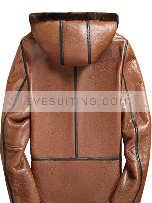 Lucas Sheepskin Shearling Brown Leather Hooded Jacket