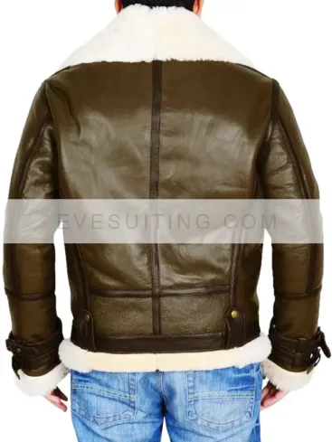 Men Dark Brown Shearling Bomber Leather Aviator Winter  Jacket
