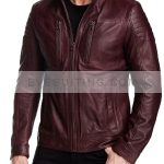 Mens Burgundy Aviator Cafe Racer Leather Jacket