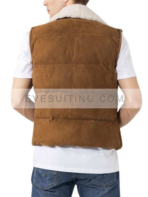 Mens Brown Suede Leather Shearling Collar Vest