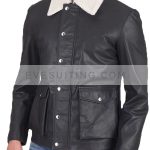 Mens Sherpa Collar Leather Black Jacket