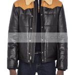 Mens Sherpa Collar Leather Puffer Jacket