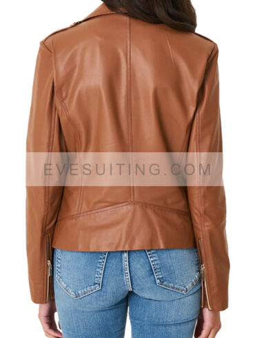 Motorcycle Brown Leather Women's Jacket
