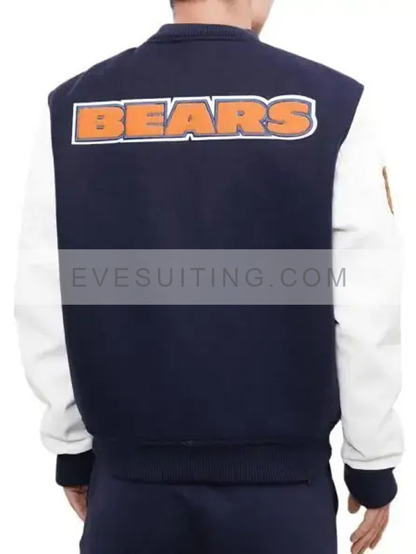 Navy Blue and White NFL Football Team Chicago Bears Letterman Varsity Jacket
