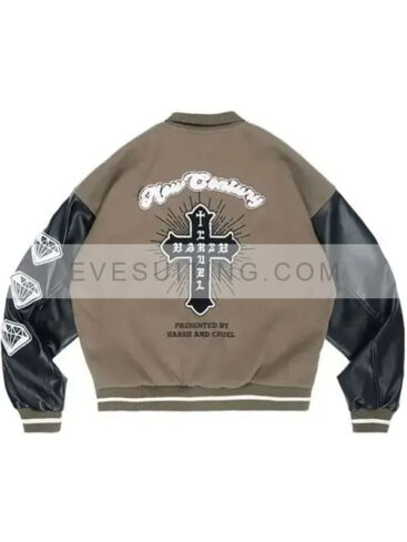 New Century Harsh and Cruel Embroidered Letterman Brown And Black Varsity Bomber Jacket