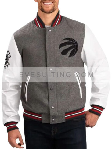 Unisex Toronto Raptors Grey And White Varsity Jacket