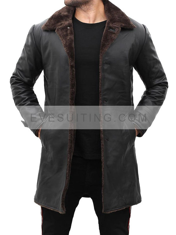 William Black Real Leather Shearling Mid-Length Coat For Winters