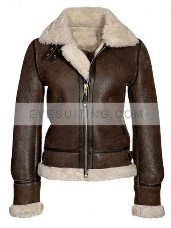 Womens Chocolate Brown Leather Shearling Jacket