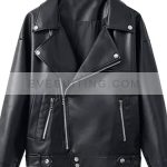 Julie Black Zipper Style Biker Leather Jacket