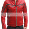 Mens Columbus Red Leather Biker Jacket