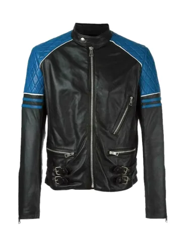 Mens Motorcycle Black & Blue Quilted Jacket