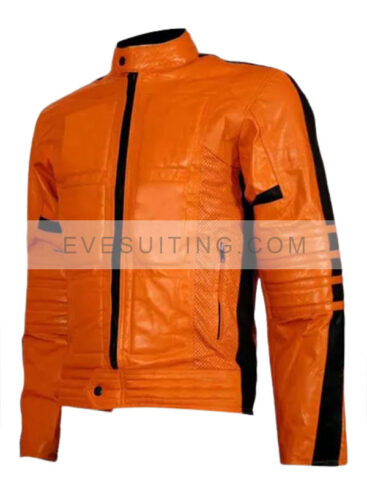 Mens Orange Biker Leather Jacket