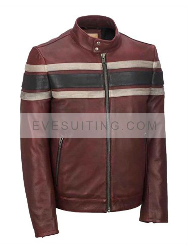 Mens Retro Maroon Waxed Vintage Leather Jacket