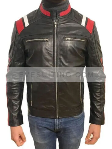 Mens Zip-Up Retro Black Leather Biker Jacket