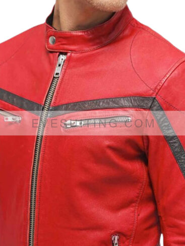 Red Cafe Racer Leather Jacket For Mens