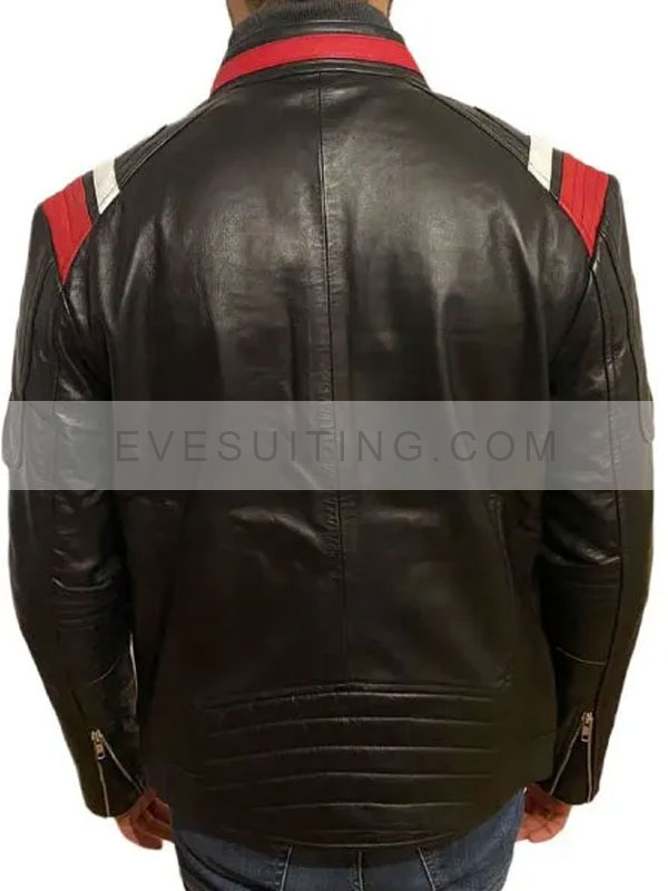 Retro Zipper Style Black Real Leather Motorcycle Jacket For Mens