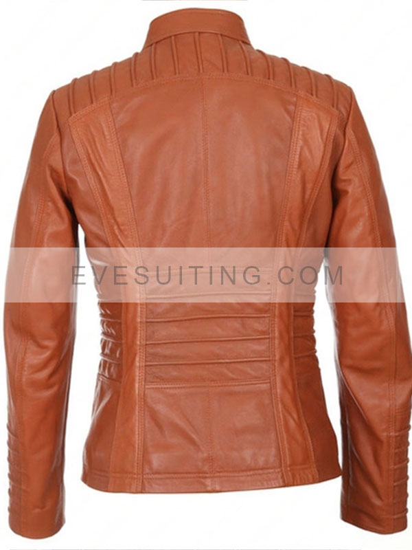 Womens Brown Lambskin Zipper Style Biker Motorcycle Leather Jacket