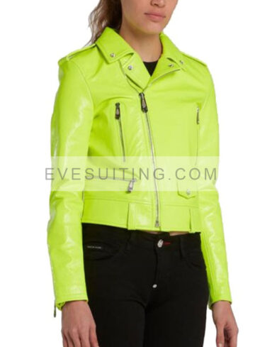 Womens Neon Green Leather Motorcycle Jacket