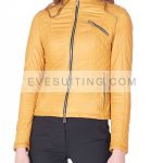 Womens Yellow Biker Quilted Leather Jacket