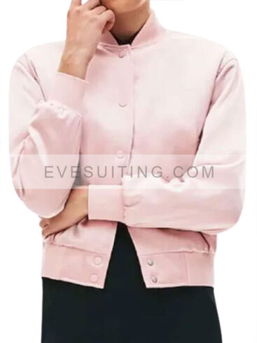 Emily In Paris Lily Collins Pink Satin Bomber Jacket