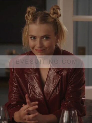 Emily In Paris Season 3 Maroon Leather Blazer