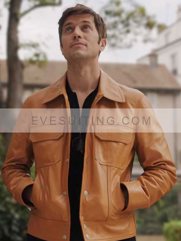 Gabriel Emily in Paris Season 3 Tan Brown Leather Jacket