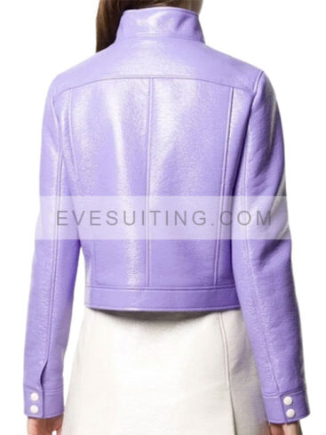 Lily Collins Emily In Paris S02 Emily Cooper Purple Leather Jacket