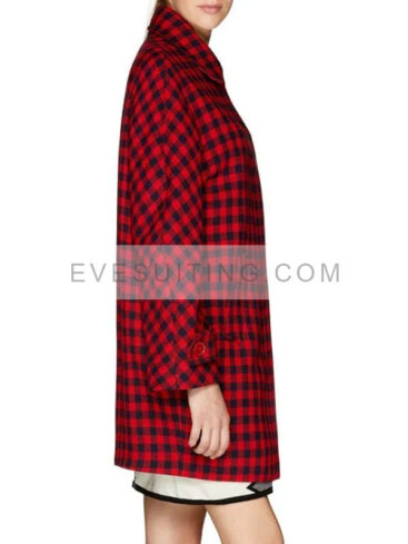 Lily Collins Red Checked Coat