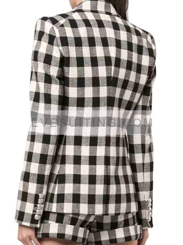 Lily Collins Tv Series Emily Cooper Emily In Paris Black And  White Checked Blazer