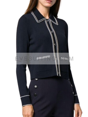 Tv Series Emily In Paris S02 Emily Cooper Navy Blue Piped Jacket