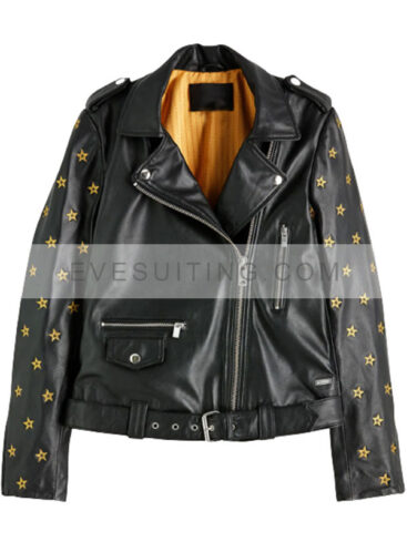 Mary Hamilton Gold Stars Black Leather Jacket