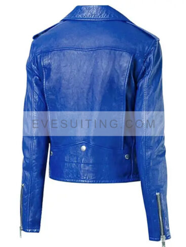 American Model Hailey Baldwin Blue Motorcycle Leather Jacket 