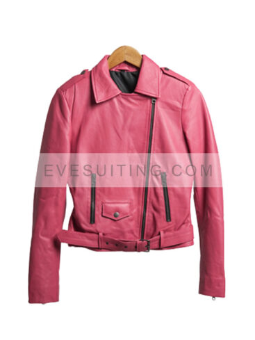 Barbie Doll Pink Leather Biker Jacket For Womens 