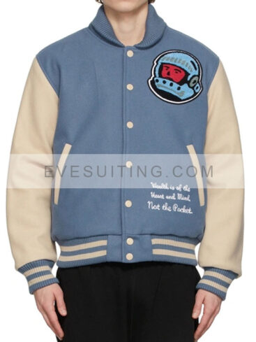 Cafeteria BBC Blue And Off White Varsity Jacket