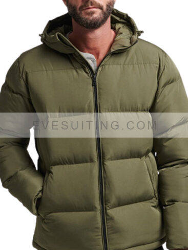 Chris Hemsworth Green Puffer Hooded Jacket