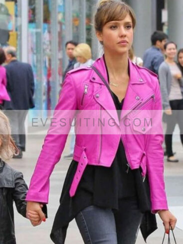 Hot Jessica Alba Pink Motorcycle Leather Jacket