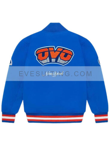 New York Knicks October’s Very Own OVO Blue Varsity Bomber Jacket