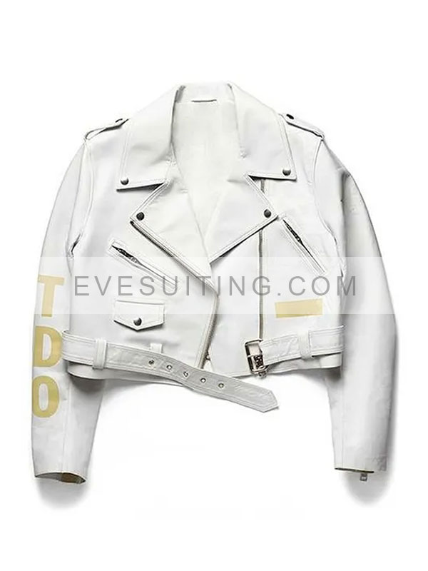 Rihanna White Leather Biker Jacket