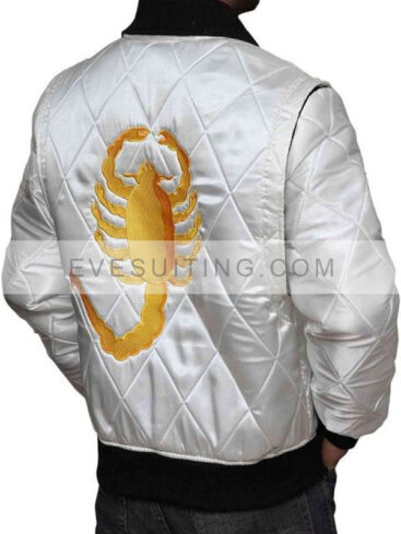 Ryan Gosling Drive The Movie White Bomber Scorpion Quilted Jacket