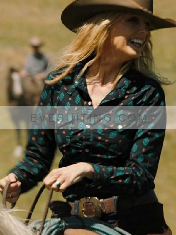 Beth Dutton Yellowstone S05 Kelly Reilly Green Printed And Black Shirt